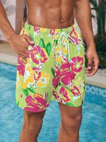 Manfinity VDAYZ Men's Summer Holiday Floral Print Drawstring Waist Beach Shorts - Multicolor - View 3