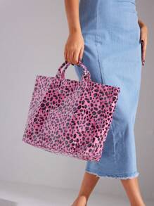 SHEIN BAE Fashionable Leopard Jelly Handbag, Large Capacity Tote Bag For Women, Pink Color, Leopard Print, Big Capacity, Street Style, Y2K Aesthetic - Pink - View 7