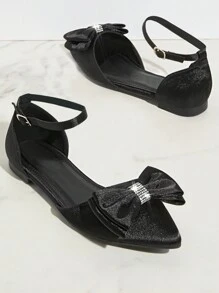 SHUZIA Women's Fashionable Rhinestone Bow Decoration Flat Sandals, Versatile - Black - View 4