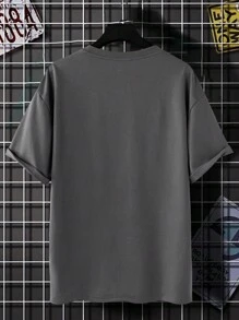 Claim Dot 男士T恤，合身圓領短袖口號T恤，夏季簡約聚酯纖維 - 深灰色 - 查看 2