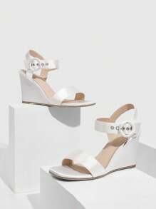 CUCCOO CHICEST Women's Fashion Diamond Buckle Wedge Sandals, Comfortable High-Heeled White Fisherman Shoes For Summer Vacation Shoes Summer