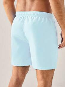 Manfinity KASUA Men's Solid Color Beach Shorts With Drawstring Waist, Suitable For Vacation And Leisure - Baby Blue - View 2