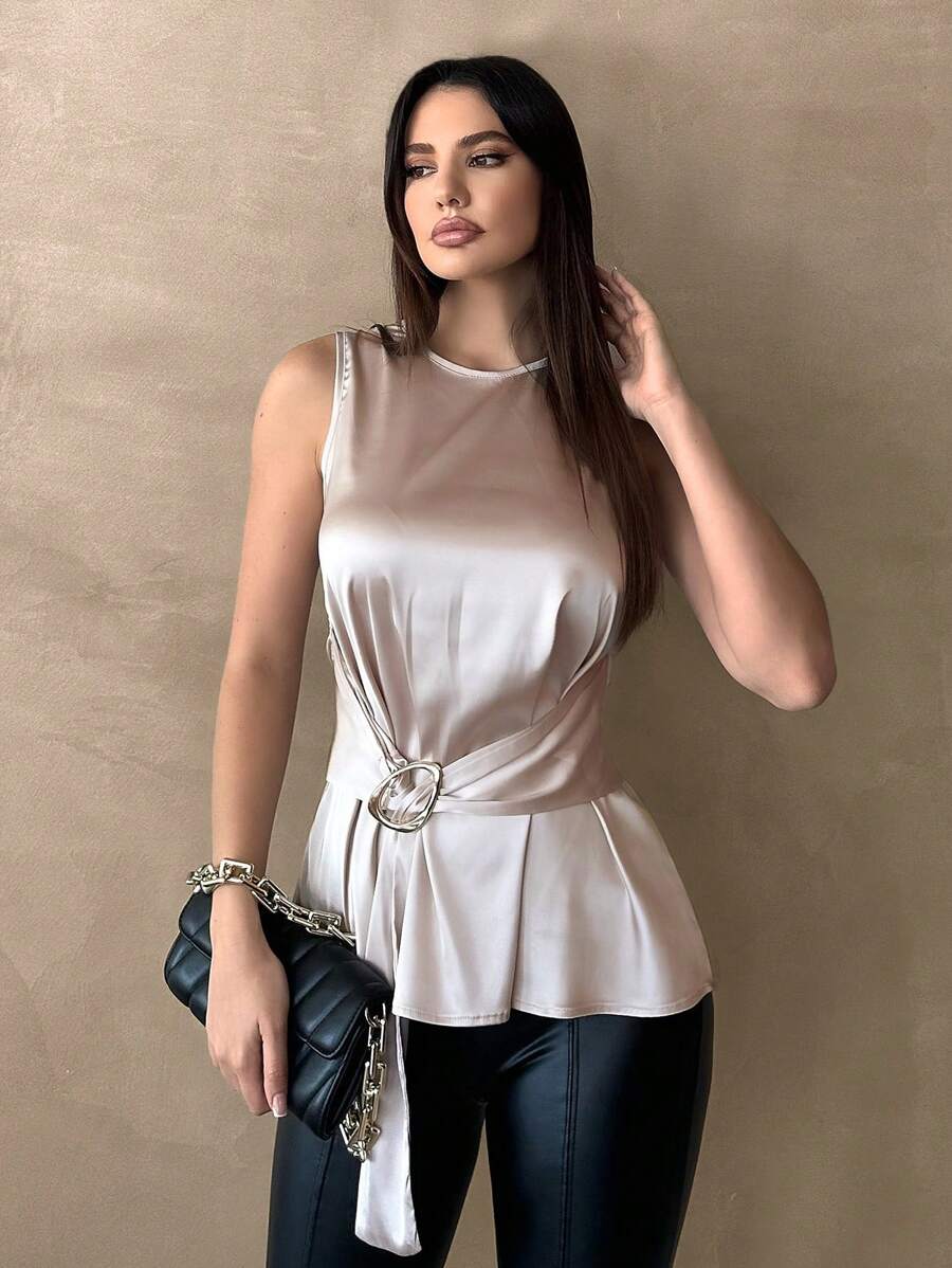 SHEIN Essnce Áo sơ mi nữ Áo công sở Áo công sở Váy phụ nữ mùa hè - Màu Khaki - Xem 1