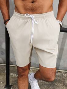 Manfinity Homme Men's Plus Size Simple Fashion Loose Solid Color Summer Shorts Drawstring Jogger Plain - Khaki - View 4