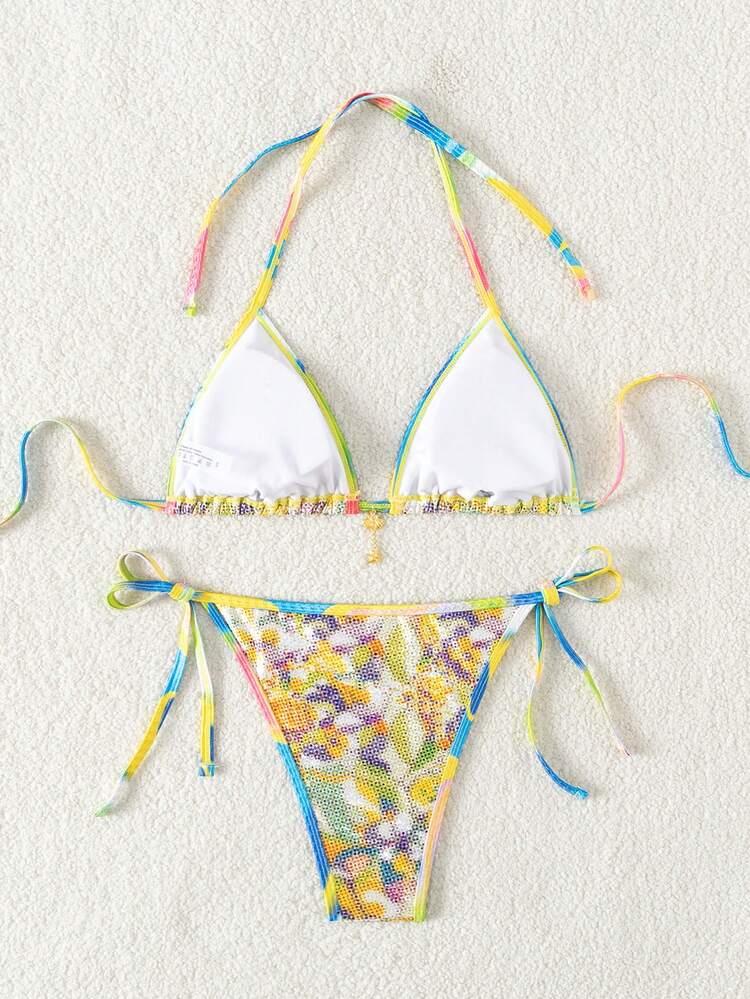 Women's Tie-Dye Halter Neck Sexy Bikini Set For Vacation, Bikini Set Separates Summer Beach