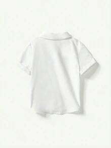 Cozy Pixies Baby Boy Color-Block Decor Bow-Tie Collar Short Sleeve Cardigan With Solid Colored Shorts, 2pcs/Set - Blue - View 2