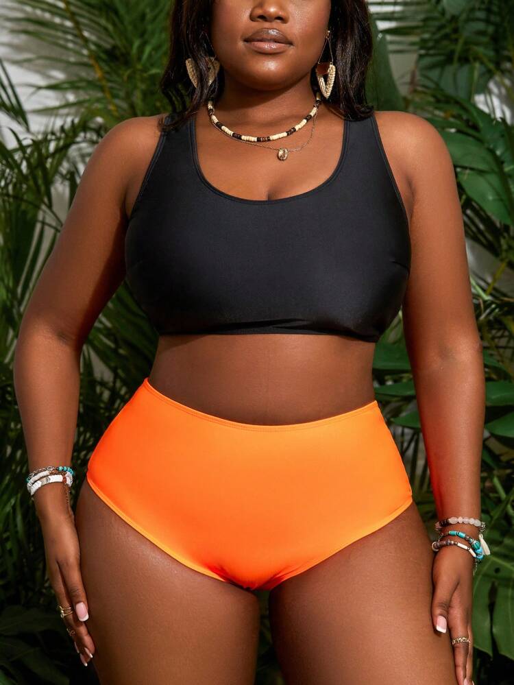 Plus Size Women's Printed Mesh Simple Daily Bra & Swim Bottom & Cover-Up Top, Summer Beach, Halloween