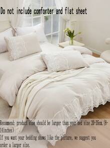 3pcs Beige Synthetic Polyester Bottom Surface With A Mesh Duvet Cover Kit - Beige - View 5