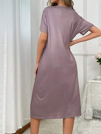 Loose Eyelash Printed Pajama Night Dress, Moo view 2