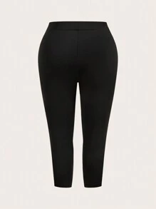 SHEIN Essnce 高腰黑色紧身打底裤，休闲且适合夏季大码女士 - 黑色 - 查看 4