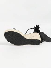 女式高跟防水平台涼鞋，夏季時尚高跟鞋帶楔形及草邊，適合踏上T臺 - 黑色 - 查看 3