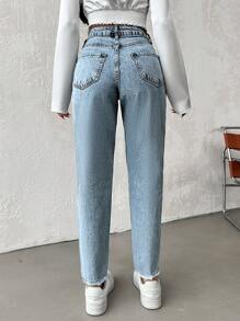 SHEIN Cottnline High Waisted Washed Denim Jeans - Light Wash - View 2