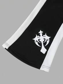 Manfinity Roghcode 男士夏季字母印花圓領短袖休閒T恤和束腰長褲套裝 - 彩色 - 查看 4