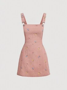 SHEIN MOD 女士粉色灯芯绒刺绣休闲夏装 - 藕粉色 - 查看 1