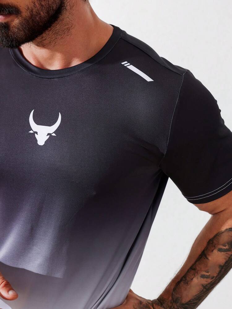 Boyfriend Style Men Gradient Color Round Neck Short Sleeve Sport T-Shirt
