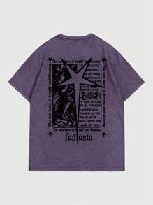 ROMWE MEN Street Life Men's Vintage Star & Slogan Print T-Shirt, School, 2000s Style