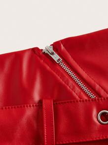 SHEIN ICON Y2K黑色PU迷你裙，帶斜拉鍊和腰帶細節