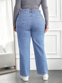 RueChic Hơn Cao eo Quần legging thẳng - Rửa trung bình - Xem 2