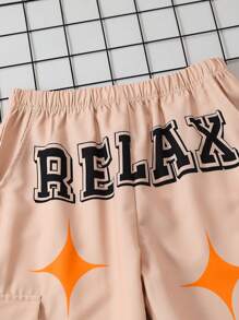 Teen Boy Casual Star & Slogan Printed Cargo Pants - Khaki - View 3