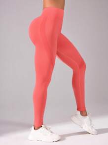SHEIN Sport Studio Mallas de yoga ajustadas y sólidas para mujer para modelar los glúteos
