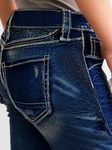 女士緊身彈性牛仔褲，腳踝長度 - 深色水洗藍 - 查看 5