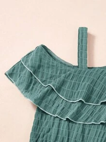 SHEIN Tween Girl Elegant And Casual Jumpsuit With Asymmetrical Neckline And Wide-Leg Design - Green - View 3