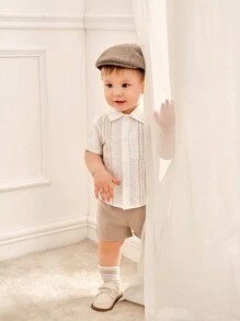 Souflis Souflis Bộ 2 Bộ Áo Sơ Mi Và Quần Short Thêu Thường Ngày Cho Bé Trai Cho Kỳ Nghỉ Xuân Hè - Màu Khaki - Xem 1