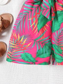 少女夏季熱帶植物印花鬆緊背心連體褲 - 彩色 - 查看 5