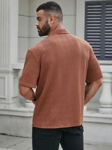 Manfinity Homme Fashionable Plus Size Men Short Sleeve Shirt With 3D Texture - Brown - View 2