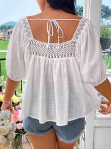 Sunnyshic Plus Size Cổ vuông trơn Đơn giản Áo sơ mi mặc hàng ngày - trắng - Xem 6