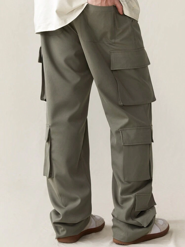 Solid Color Woven Casual Pants With Pockets Cargo In My Era Olive Green Going Out Boyfriend Gift