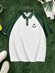 Manfinity VCAY Camisa casual de polo de manga corta y talla grande para hombre, con parche tejido de remiendo