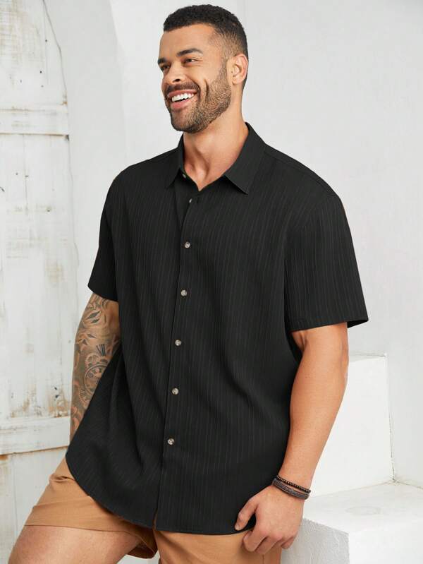 EASEVO Men Plus Size Woven Casual Short Sleeve Shirt