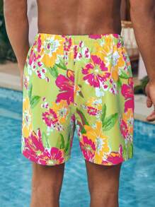 Manfinity VDAYZ Men's Summer Holiday Floral Print Drawstring Waist Beach Shorts - Multicolor - View 2