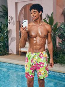 Manfinity VDAYZ Men's Summer Holiday Floral Print Drawstring Waist Beach Shorts - Multicolor - View 6