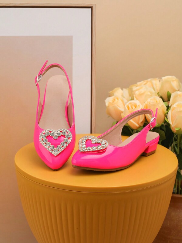 Eleganti scarpe col tacco per bambine con fibbia versatile, con punta aperta