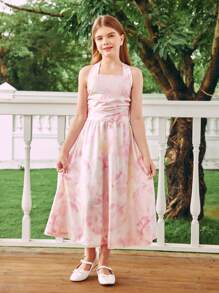 Tween Girls Allover Print Halter Top And Skirt Set For Summer