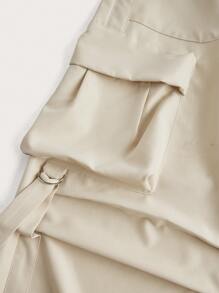 SHEIN EZwear Women Casual Solid Color Wide Leg Cargo Pants - Beige - View 5