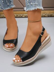 New Summer Arrival Fashionable Casual Mother's Mature Black Peep-Toe Women's Platform Wedge Sandals
