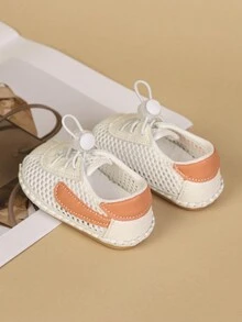 嬰兒運動鞋，嬰兒網眼運動鞋，軟底初步行走鞋，透氣 - 白色 - 查看 2