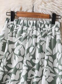 EARO Women's Elastic Waist Maxi Floral Print Skirt, Vacation Style - Green - View 3