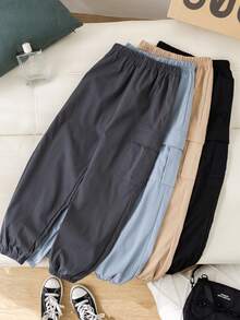 Tween Boy 4pcs/Set Solid Color Woven Casual Jogger Pants - Multicolor - View 3