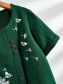 Women's Regular Fit Casual Printed Two-Piece Set - Dark Green - View 6