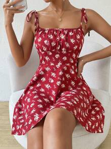 Breezaya Women's Summer Vacation Ditsy Floral Shoulder Tie Strap Sundress For New Year Clothes Mini Short Women Outfit