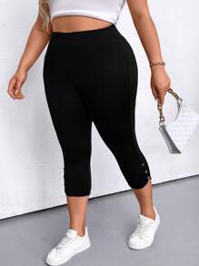 EMERY ROSE Plus Size Women's Fashion Solid Color Slim-Fit All-Match Leggings - Black - View 3