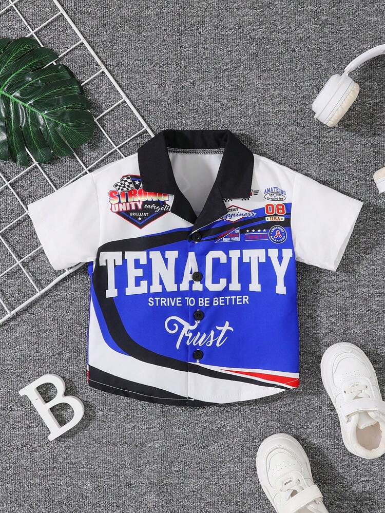 Baby Boys' Spring & Summer Denim Blue Racing Theme Casual Sports Home Daily Wear Top