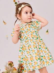 SHEIN Robe élégante à motif floral pour bébé fille pour le printemps et l'été - Multicolore - Voir 1