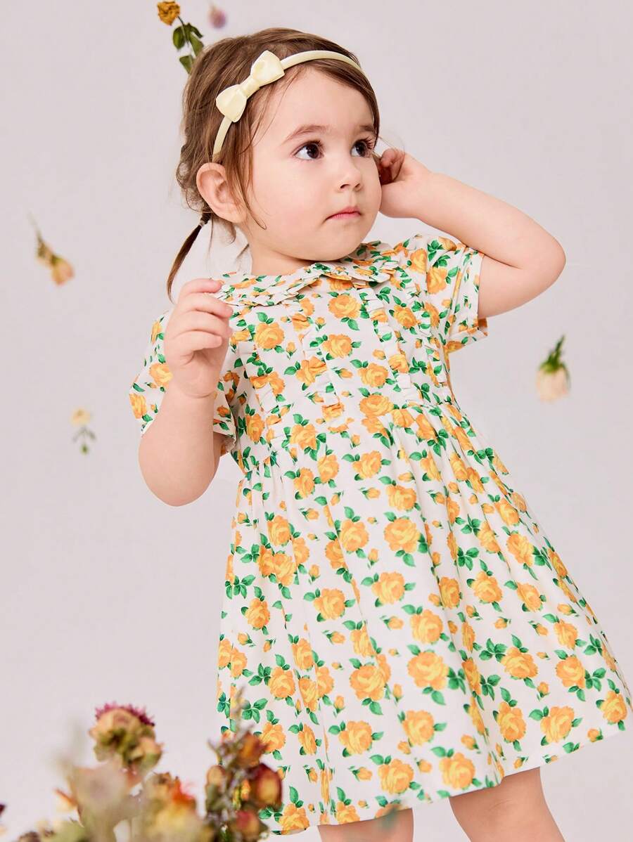 SHEIN Robe élégante à motif floral pour bébé fille pour le printemps et l'été - Multicolore - Voir 1