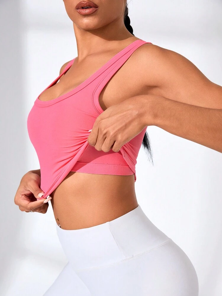 Ladies' Solid Color Tight-Fitting Sports Tank Top With Wide Straps For Summer