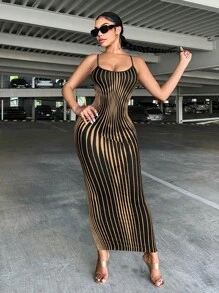 SHEIN SXY Vestido ajustado de tirantes con estampado a rayas y espalda descubierta